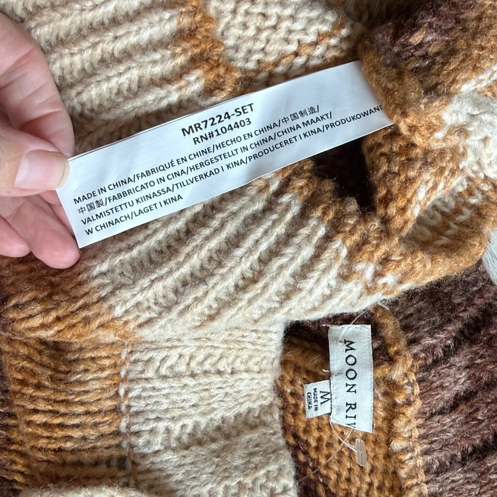 NWT Moon River Anthro Brown Cream Striped Knit Hoodie Sweater Jogger Pants M - Picture 8 of 8